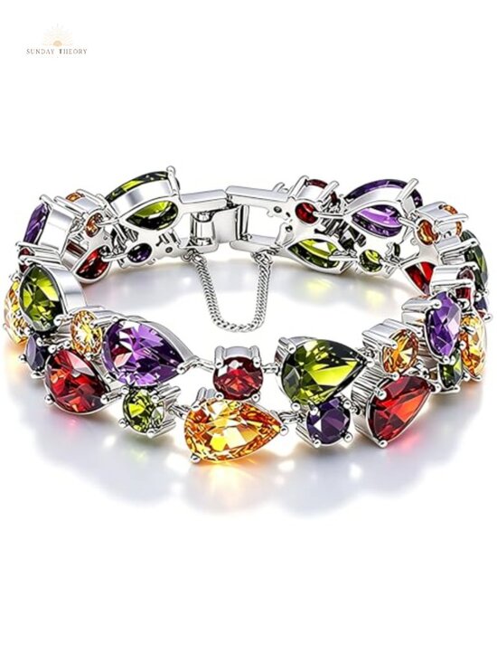 Jewelry - Gemstone Bangle Bracelet Silver Plated Bronze 8 Inch